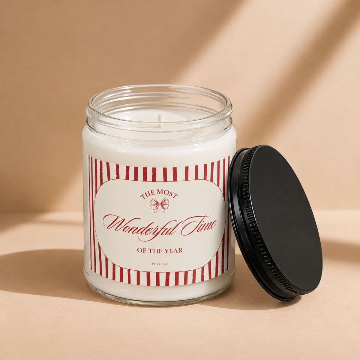 Wonderful Time scented candle with the wax and wick visible, a thoughtful gift for cozy Christmas moments.