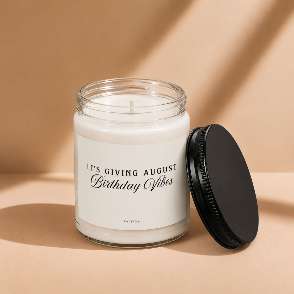 August Birthday Candle with the lid removed, showing the candle wax and label, a special birthday gift