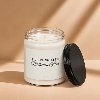 April Birthday Candle with the lid removed, showing the candle wax and label, a thoughtful birthday gift.
