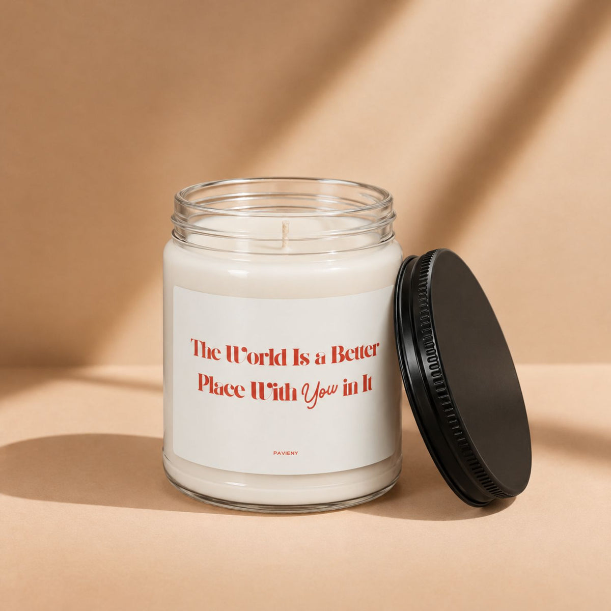 Open Better With You scented candle showing natural soy wax and cotton wick in a glass jar