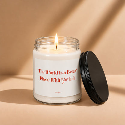 Better With You romantic scented candle lit in a clear glass jar, a thoughtful gift for couples by Pavieny