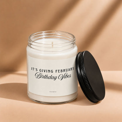 February Birthday Candle with the lid removed, showing the candle wax and label, perfect for a birthday gift.