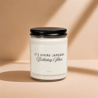 January Birthday candle in a glass jar, a unique scented candle gift for someone born in January.