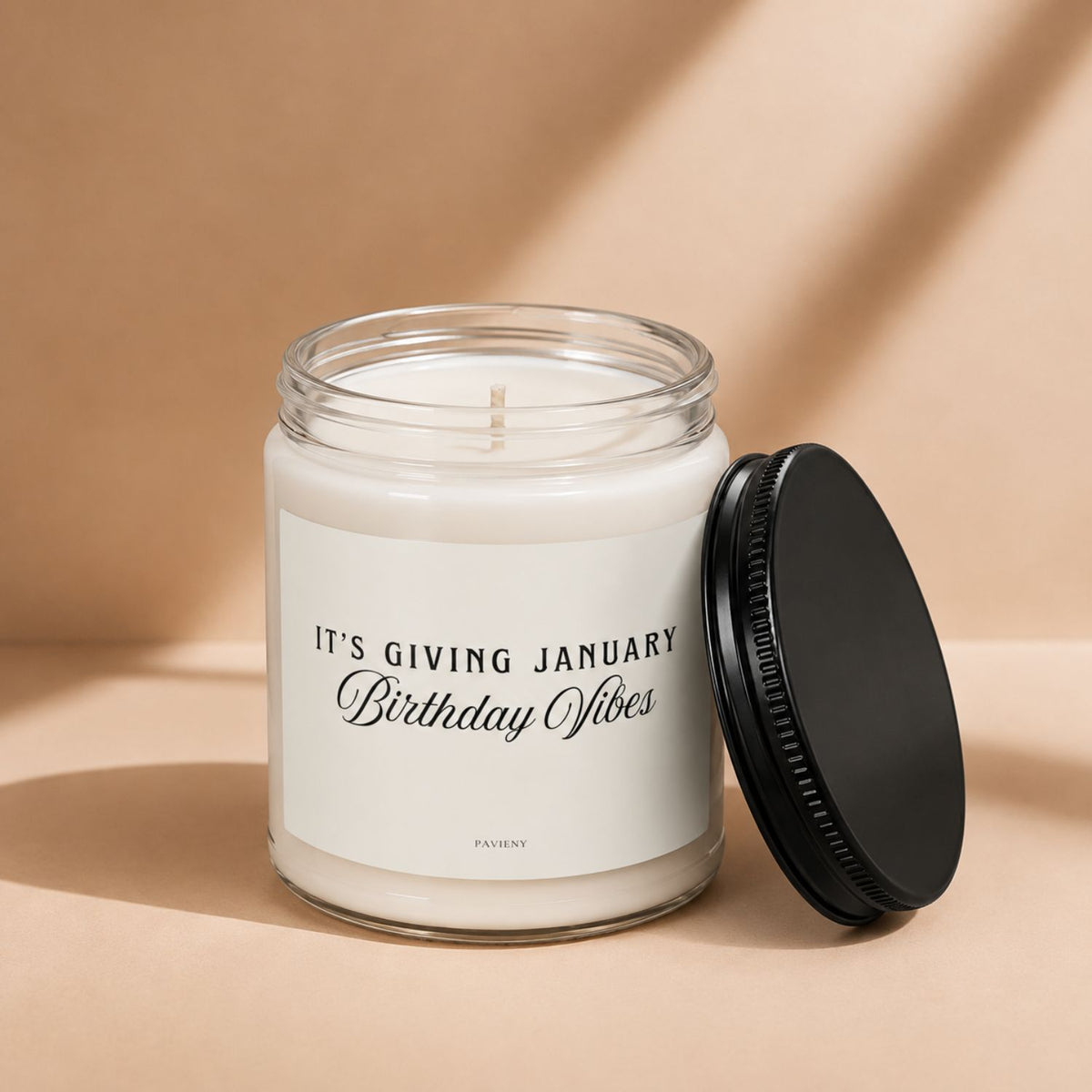 January Birthday scented candle with the wax and wick visible, a thoughtful gift for January birthdays.
