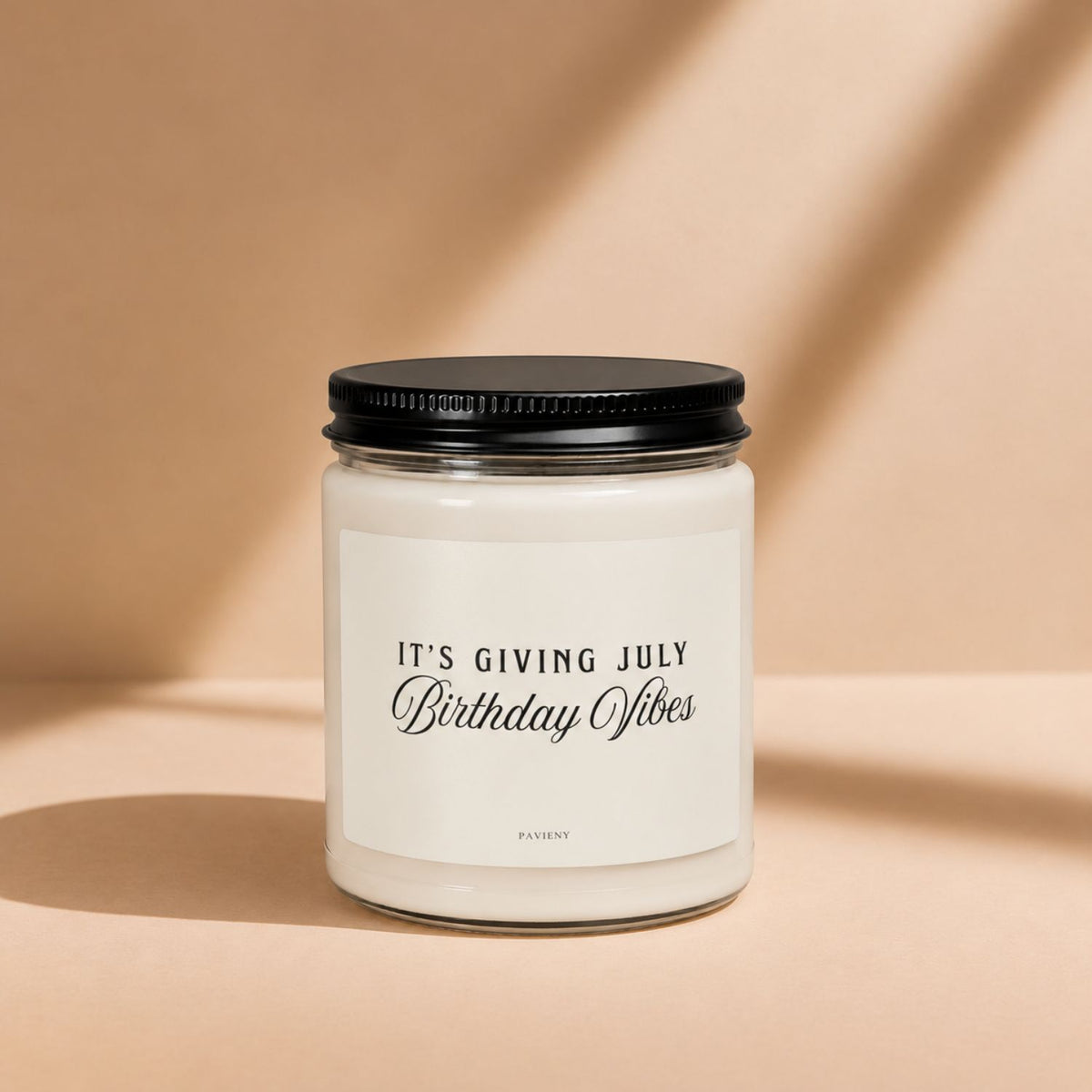 July Birthday Candle in a glass jar with its lid closed, a scented candle gift for July birthdays.