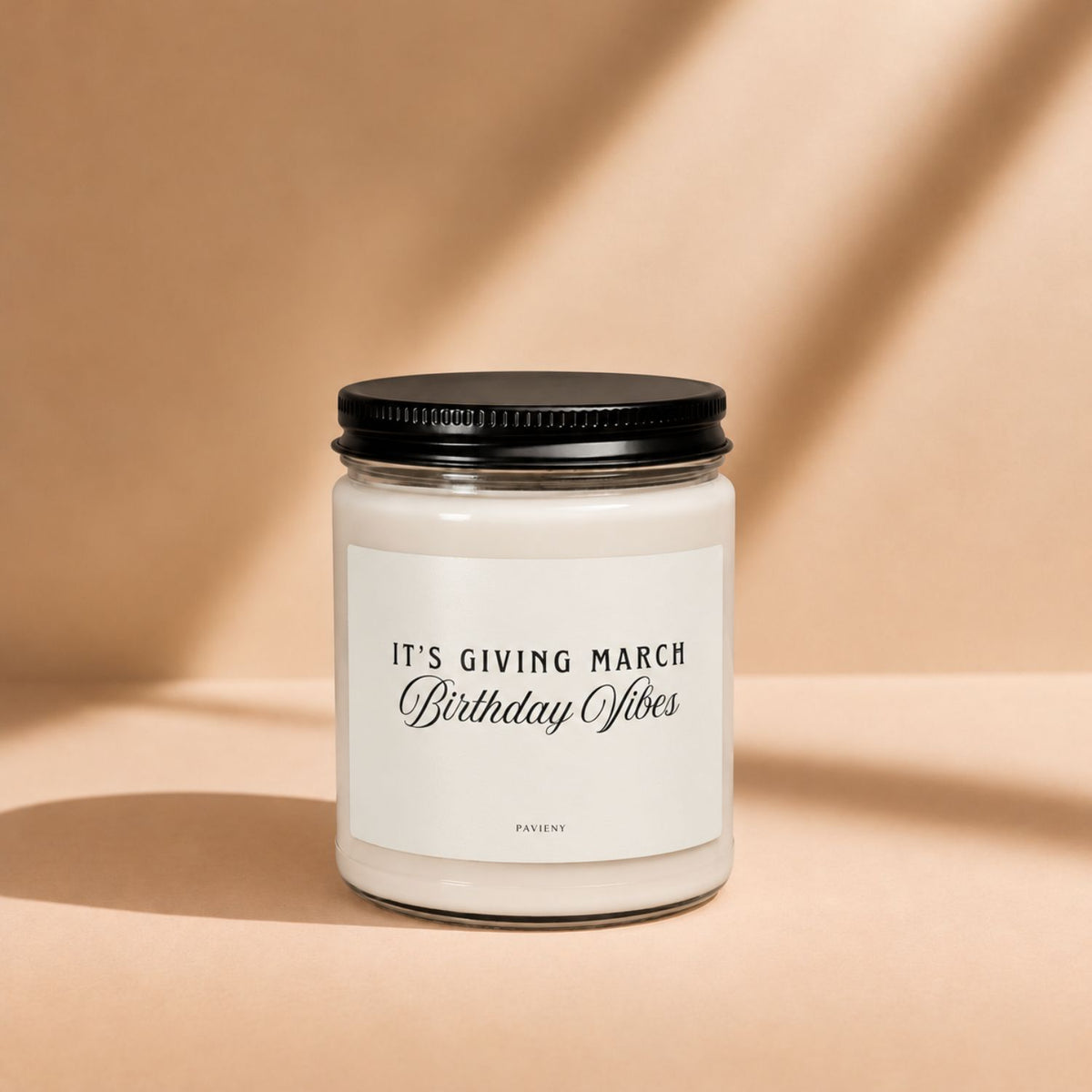 March Birthday Candle in a glass jar with its lid closed, a scented birthday gift for March birthdays.