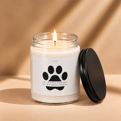 My Best Friend scented candle lit in a clear glass jar, a thoughtful friendship gift by Pavieny