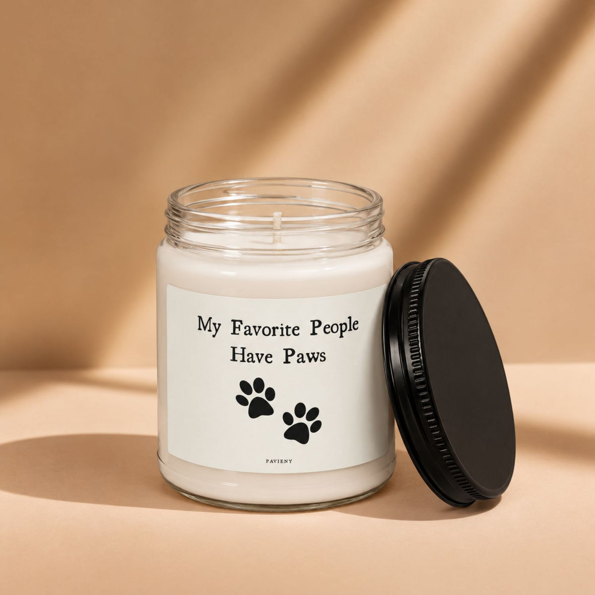 Open My Favorite People scented candle showing natural soy wax and cotton wick in a clear glass jar