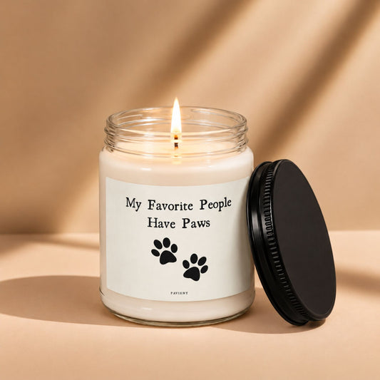 My Favorite People scented candle lit in a clear glass jar, a thoughtful friendship and family gift by Pavieny