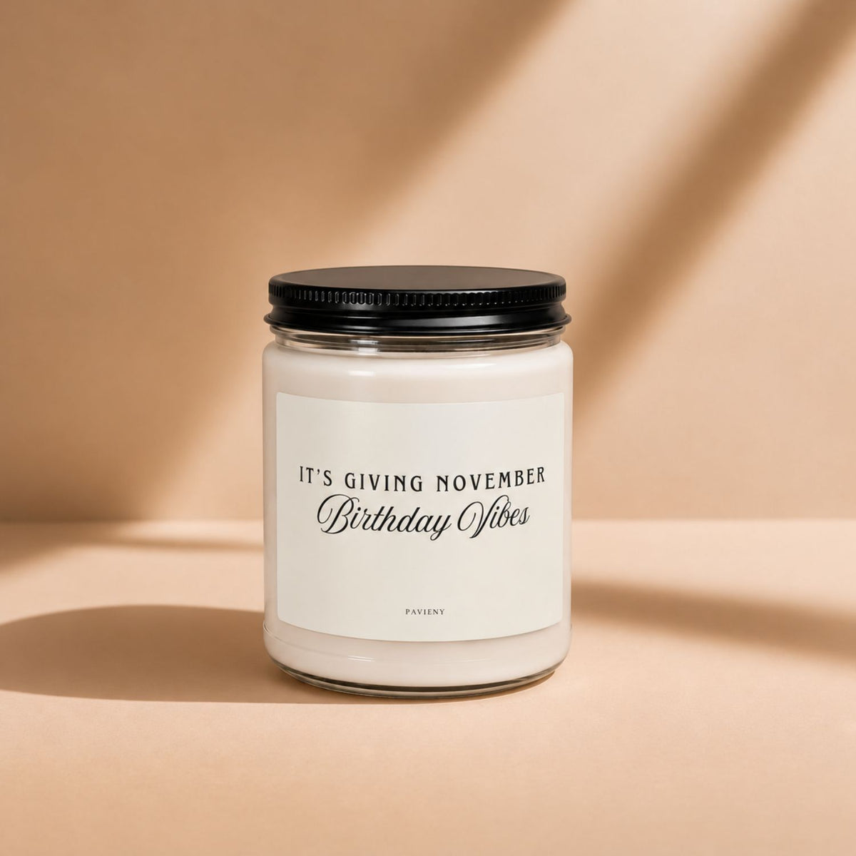 November Birthday Candle in a glass jar with its lid closed, a scented candle gift for November birthdays.