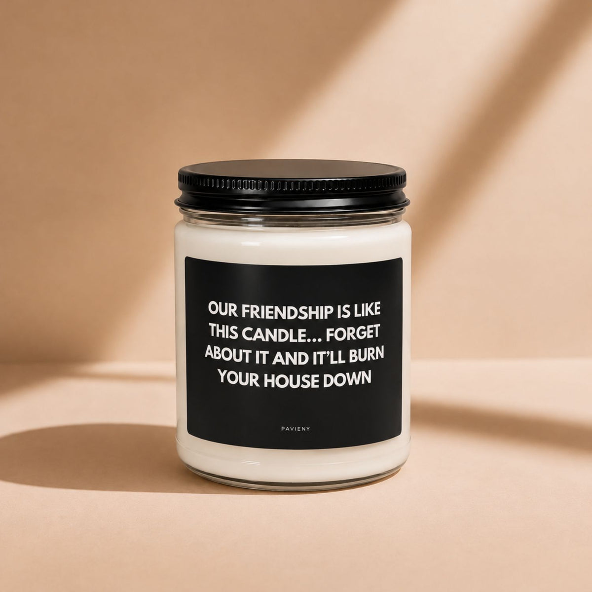 Our Friendship candle in a glass jar, a thoughtful scented candle gift for a best friend.