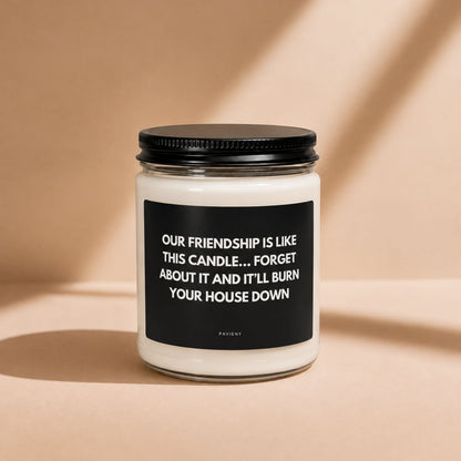 Our Friendship candle in a glass jar, a thoughtful scented candle gift for a best friend.