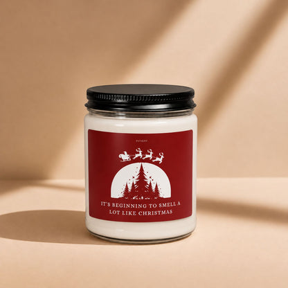 Smells Like Christmas candle by Pavieny, version 2, with its product label visible on the closed glass jar, ideal for holiday gifting.