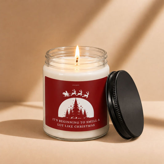 Lit Smells Like Christmas candle by Pavieny, version 2, displayed in a glass jar, a festive scented candle for Christmas lovers.