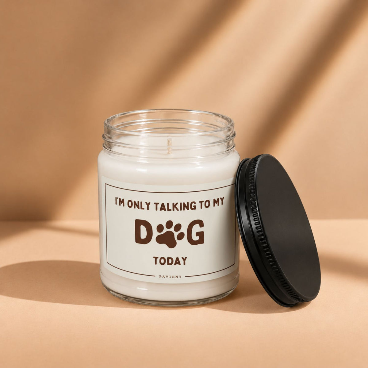 Talking to My Dog soy wax candle in a clear glass jar, a funny dog lover gift by Pavieny