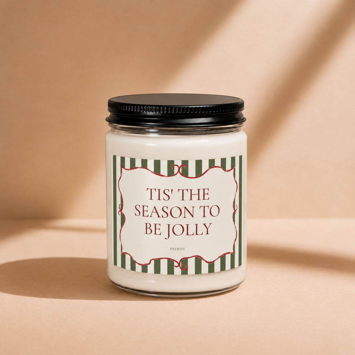 Tis' the Season candle in a glass jar, a thoughtful scented candle gift for the holiday season.