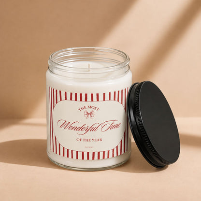 Wonderful Time scented candle with the wax and wick visible, a thoughtful gift for cozy Christmas moments.
