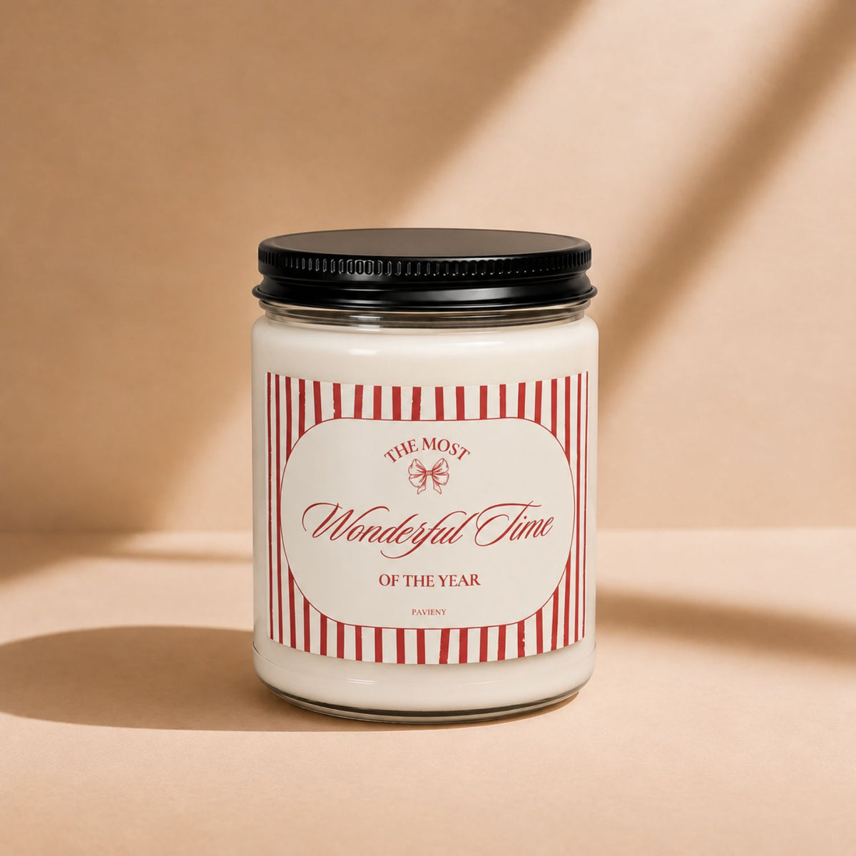 Wonderful Time candle in a glass jar, a festive scented candle gift for Christmas and holiday celebrations.